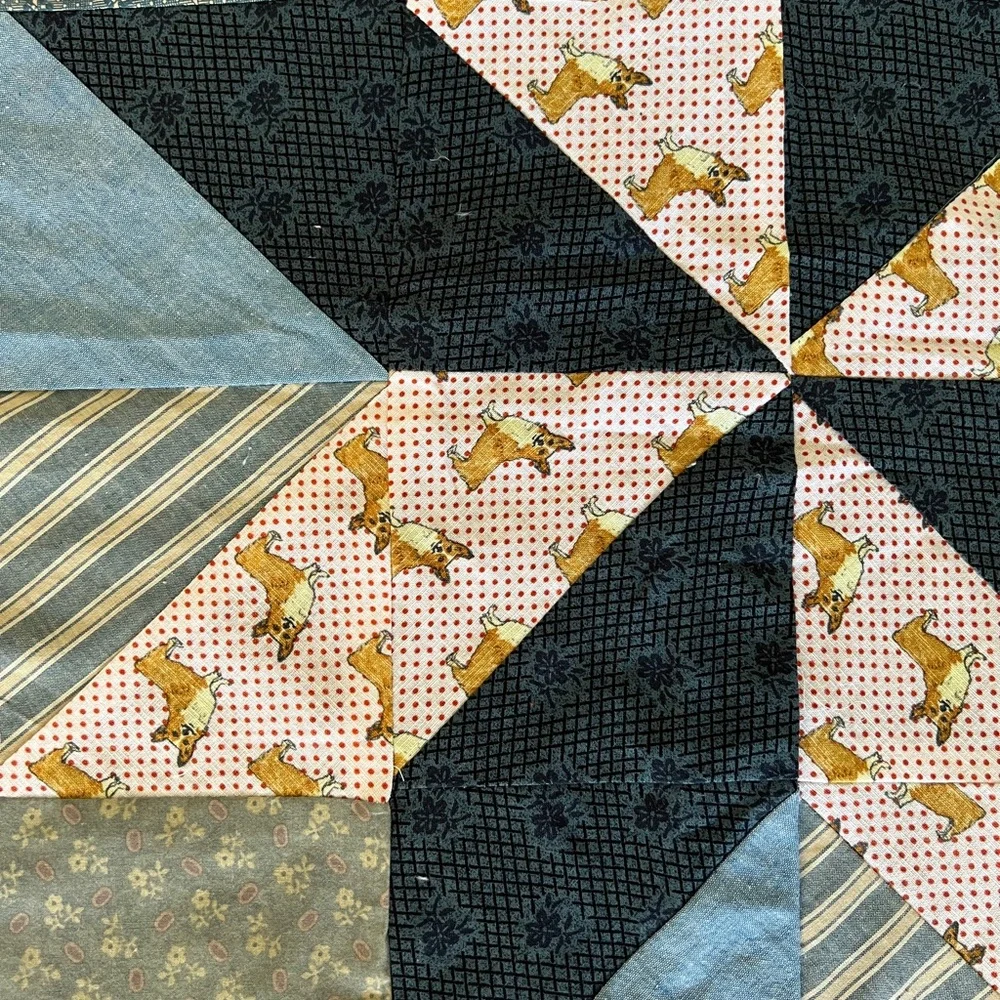Vintage star quilt square cutter lot 3 22” square Americana vintage fabric corgi